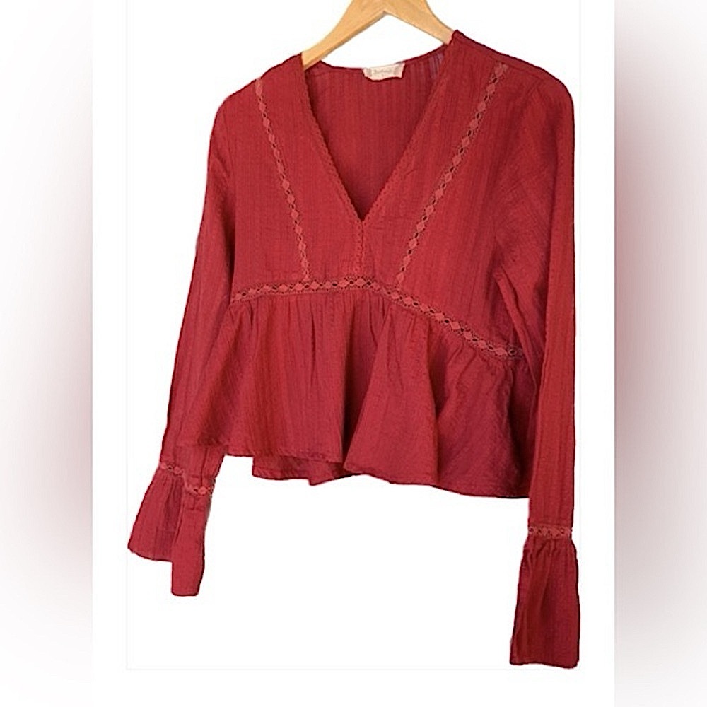 Altrd State Maroon Cotton Long Sleeve Blouse Peasant Top NEW NWT